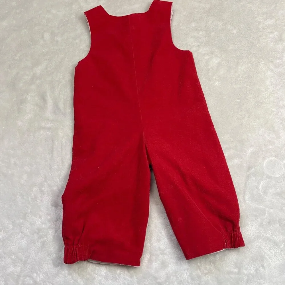 Castles & Crowns Santa Train Longalls‎ Baby 6-9M Cotton Red Corduroy Overalls